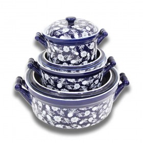 Hand Painted Royal China Round Shaped Curry Pot ( Casserole Set ), 3 pcs. 